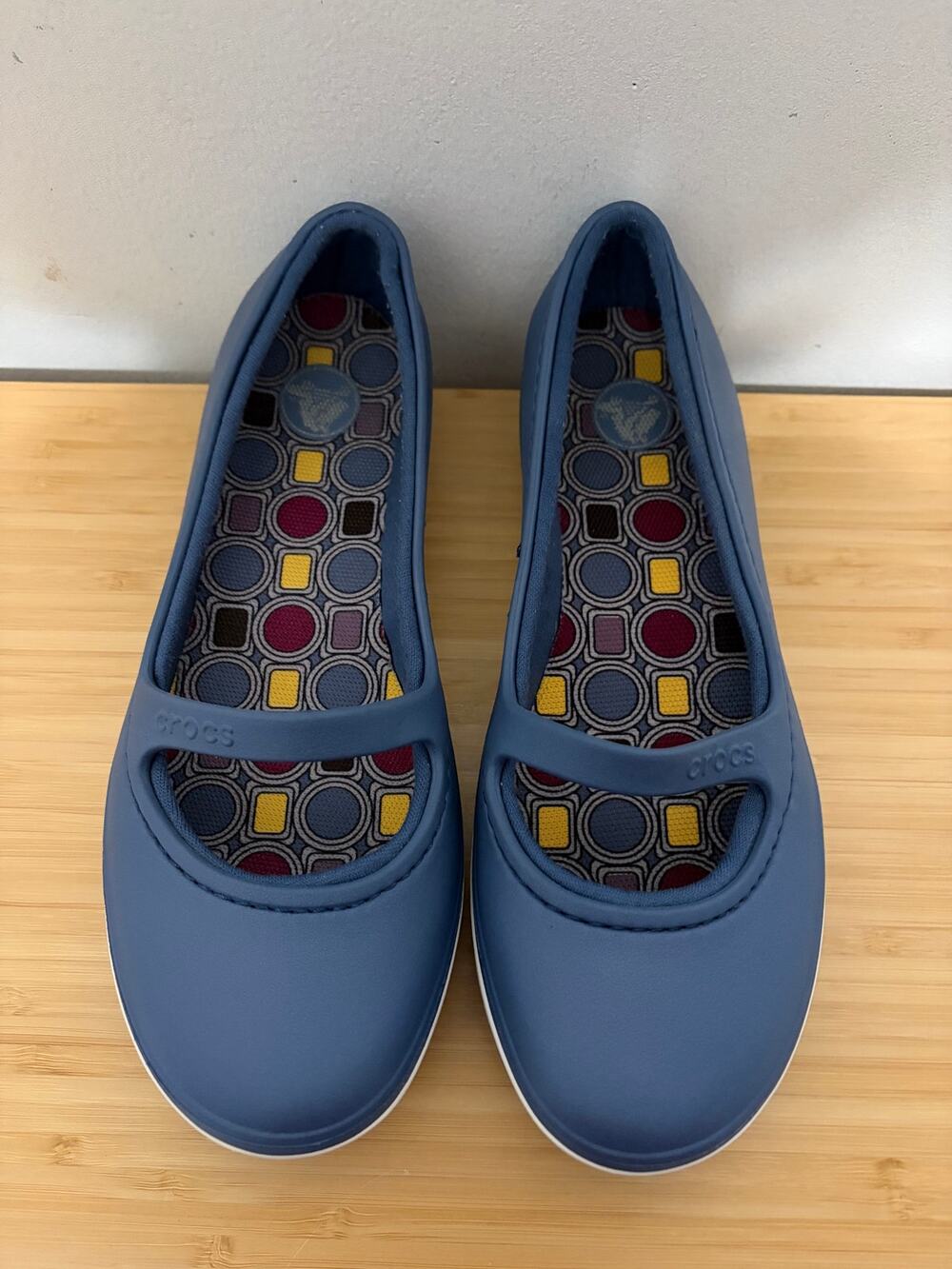 Crocs Mary Jane Flats Womens 8 Blue Slip On Comfort Shoes Ballet Work Casual